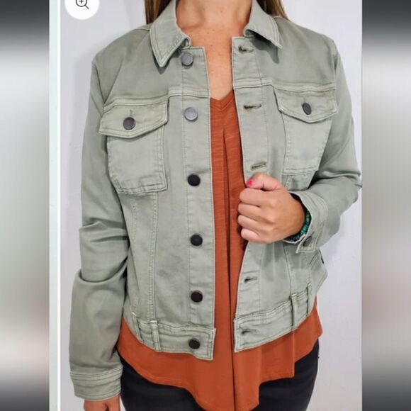 Tribal Denim Jean Jacket Stretch Sage Green Sz Small NWT - Picture 2 of 8